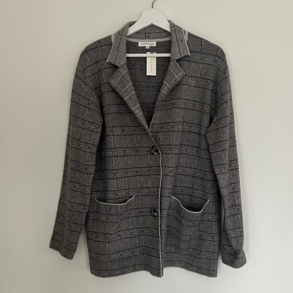 NWT Little Lies Womens Small Blazer Jacket Notch Plaid Small Gray Office‎ Chic